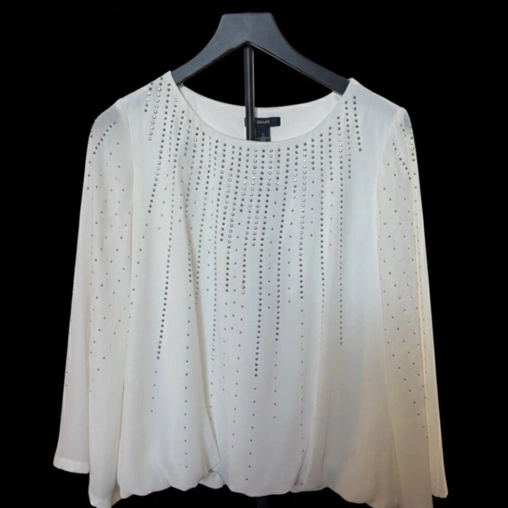 Alfani Women’s White Rhinestone Bejeweled Blouse Size 3x